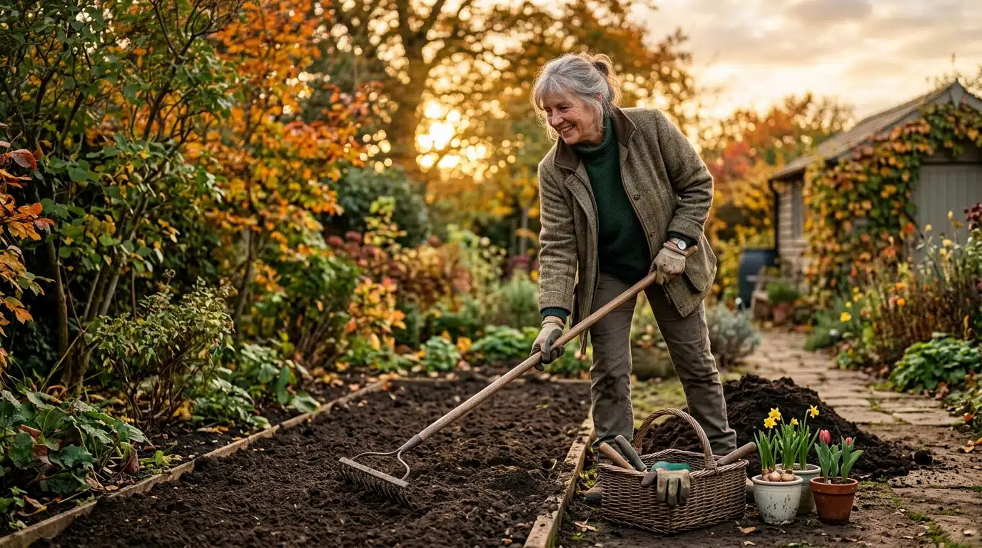 Jardinier préparant la terre pour les futurs bulbes