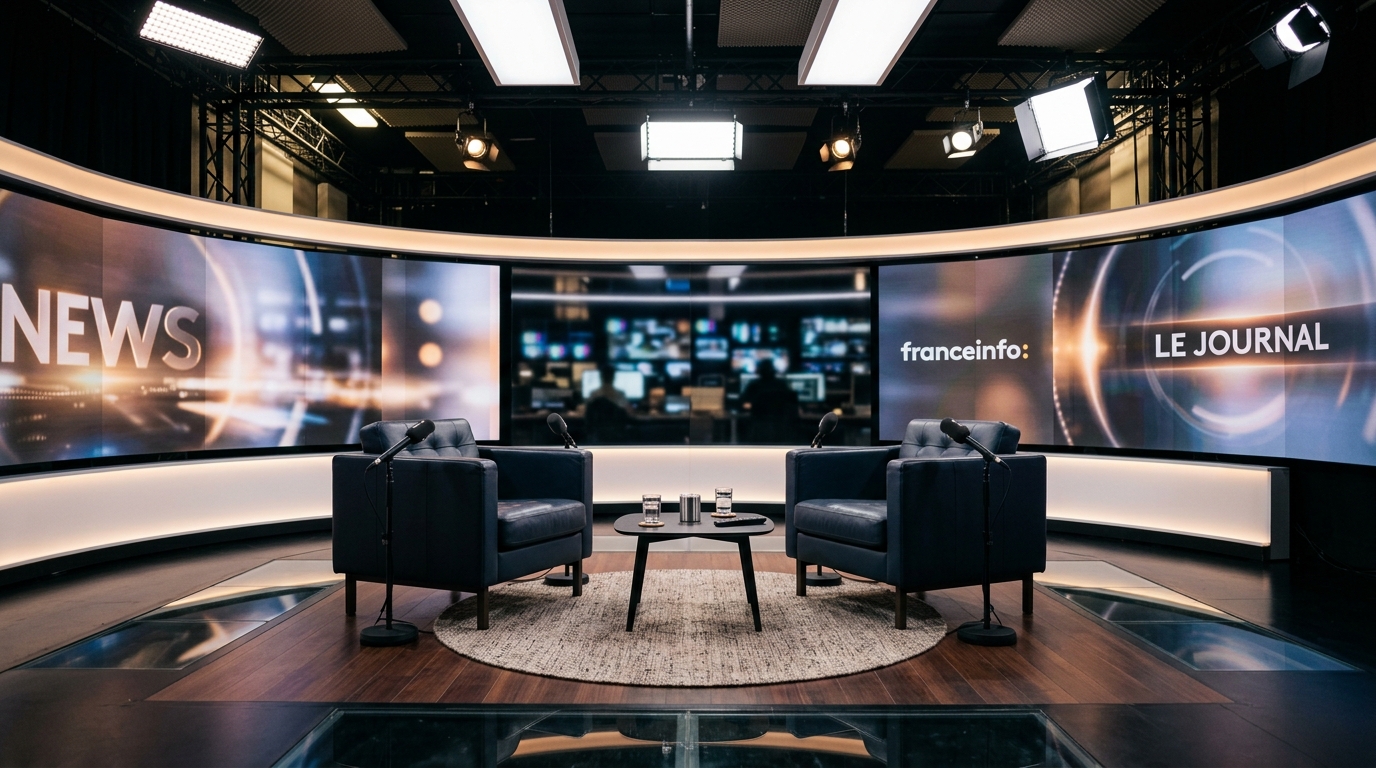 Studio de télévision vide avec fauteuils et éclairages