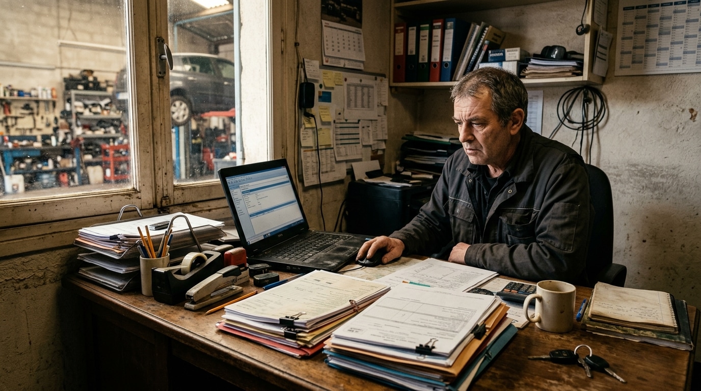 Documents de carte grise sur un bureau de garage