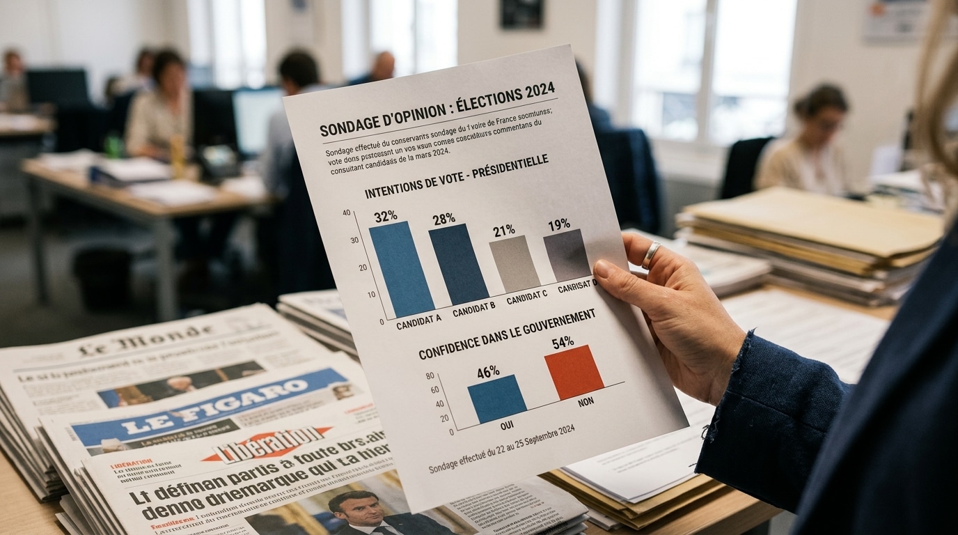 Main tenant un document de sondage avec graphiques et pourcentages