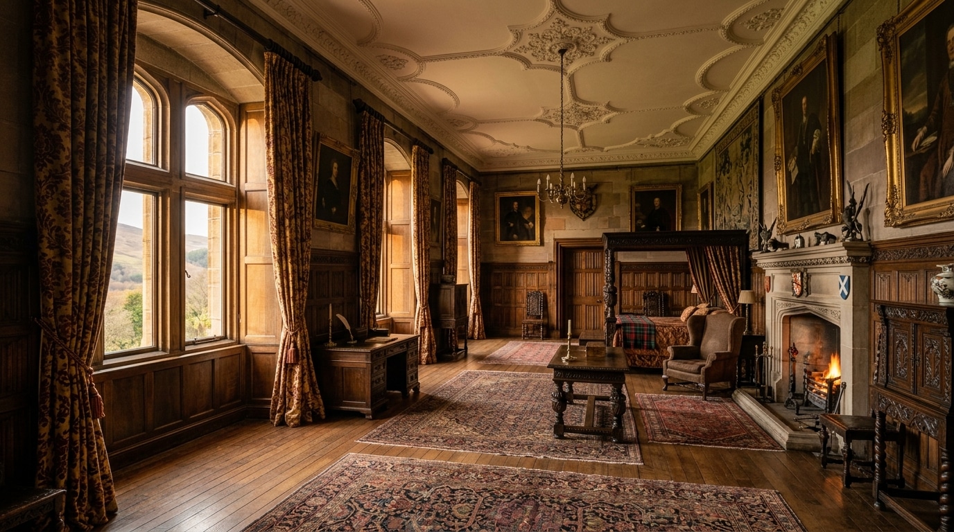 Intérieur chaleureux d'un salon du château de Balmoral