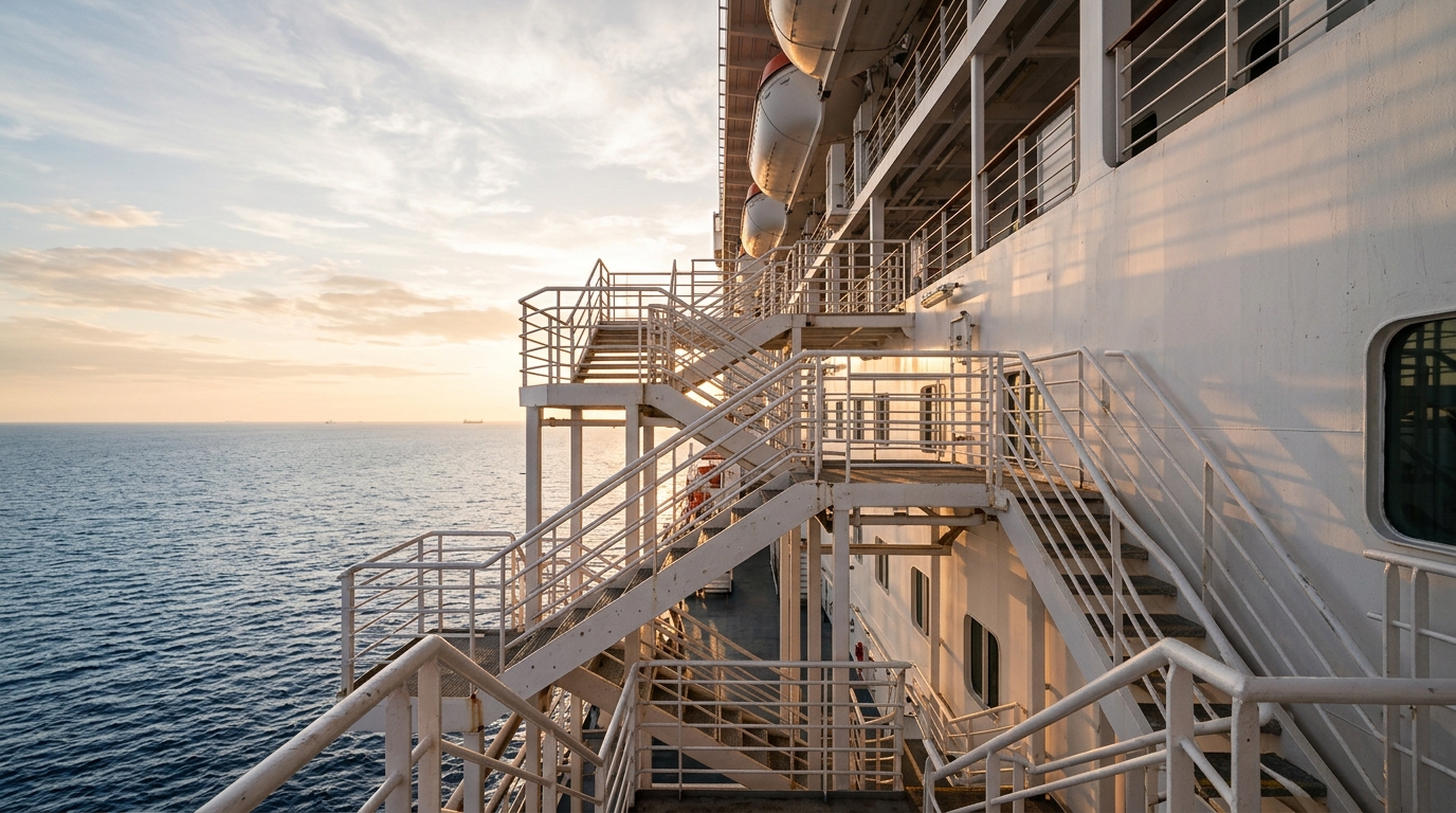 Escalier métallique extérieur d'un paquebot de croisière