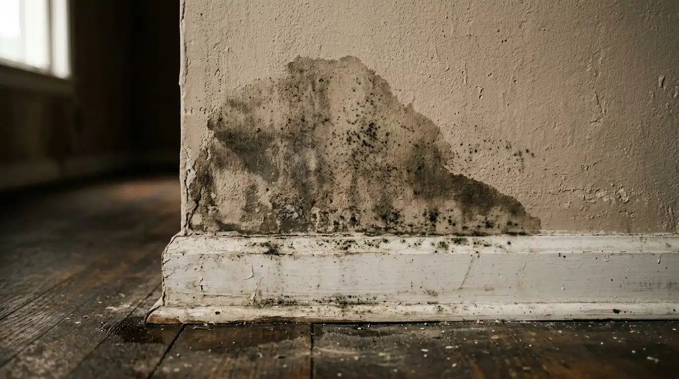 Tache d'humidité et moisissure sur mur intérieur