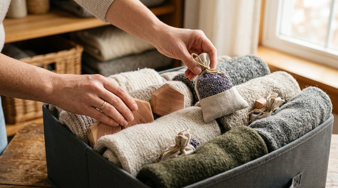 Sachets de lavande et cèdre dans une boîte de rangement