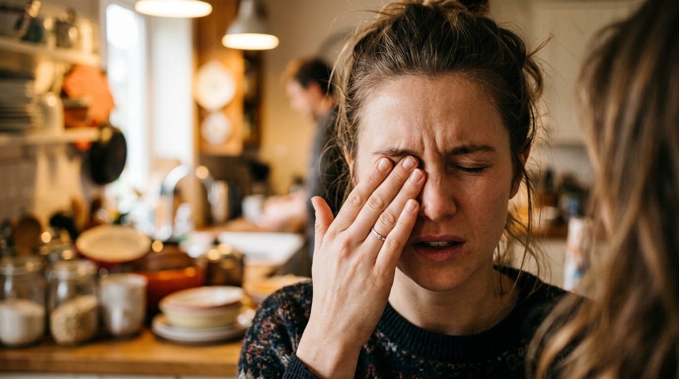 Personne se frottant les yeux avec vision floue après intoxication
