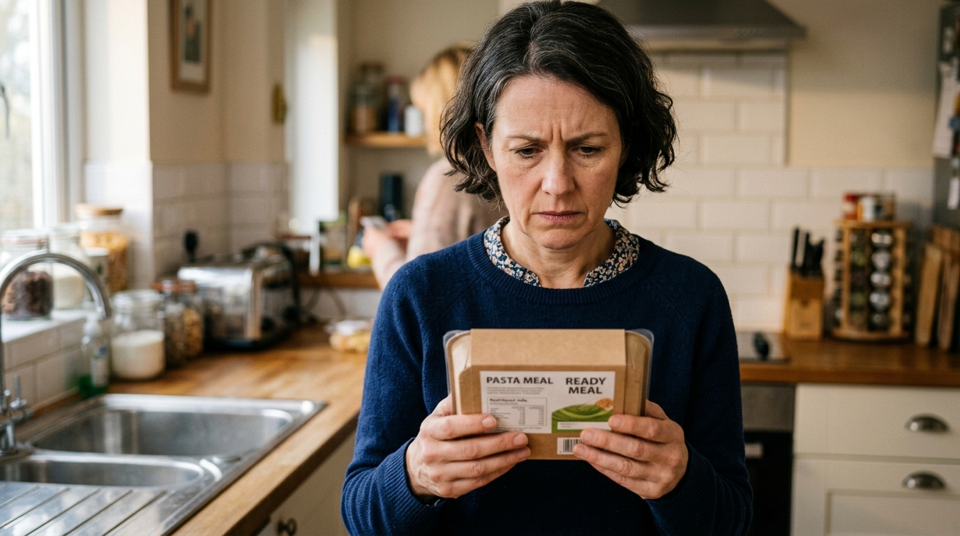 Personne inquiète examinant un produit alimentaire