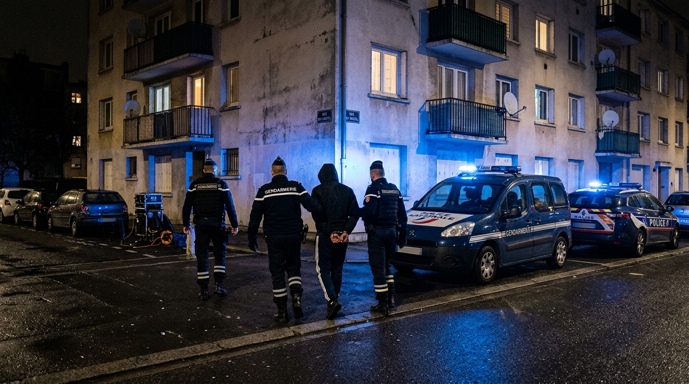 Intervention policière nocturne dans une rue de banlieue
