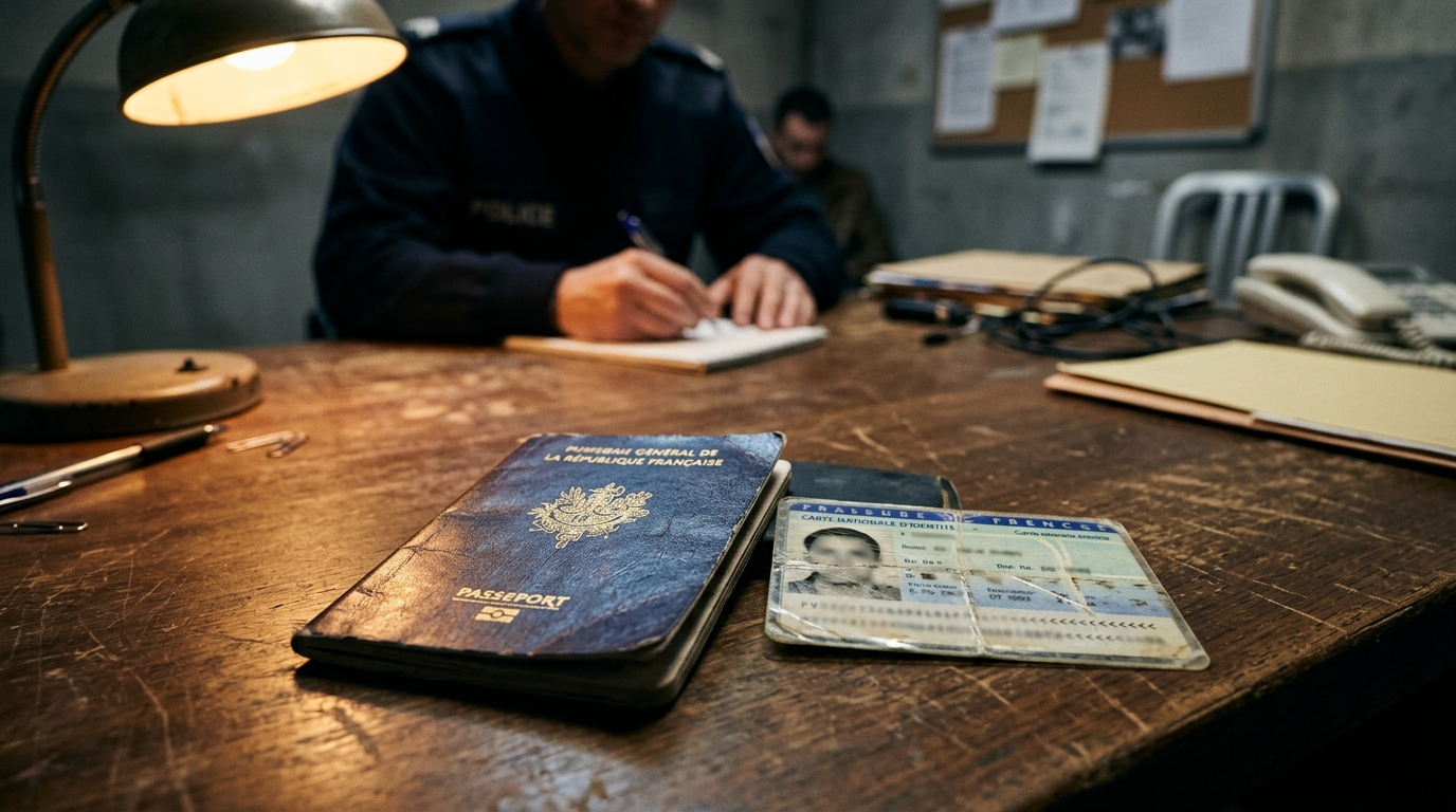 Passeport posé sur un bureau de commissariat