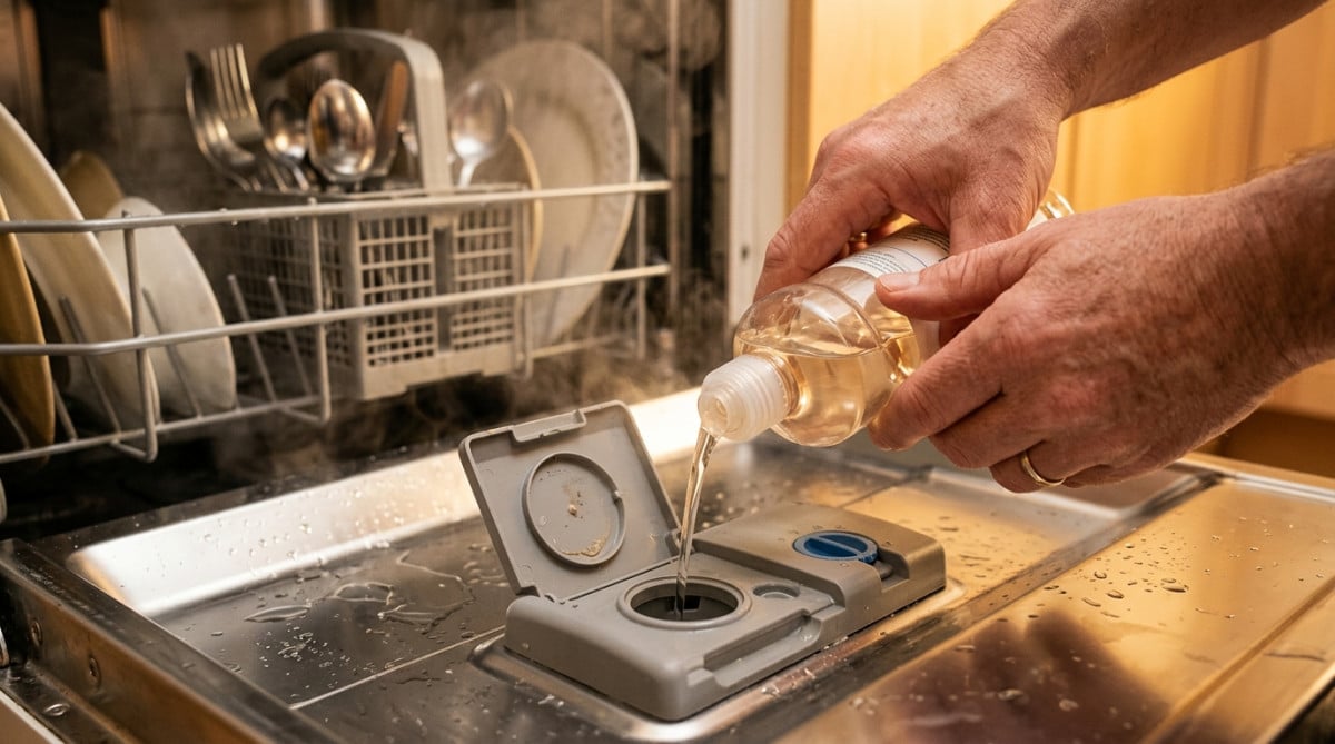 Remplissage du compartiment liquide de rinçage du lave-vaisselle