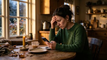 Femme stressée au petit-déjeuner pendant la rentrée