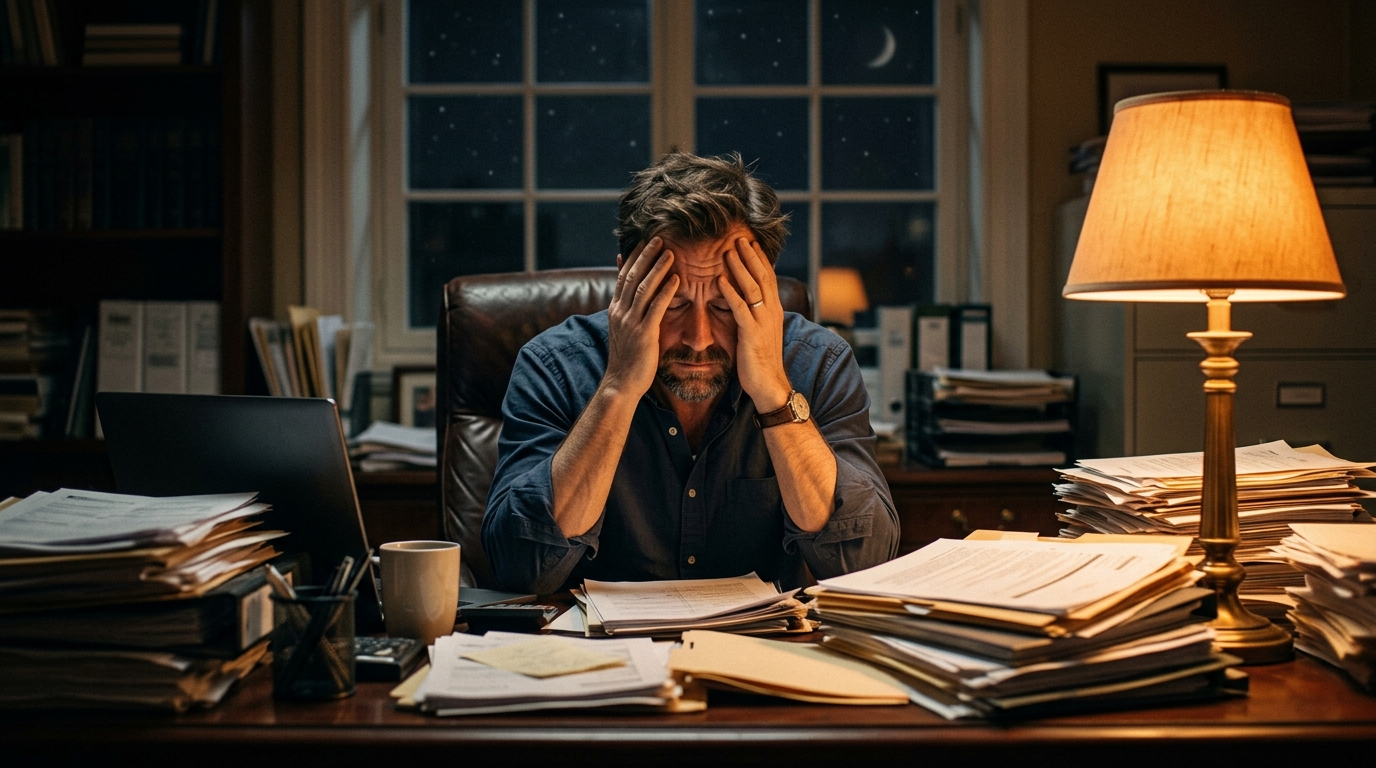 Homme débordé de travail sous tension au bureau