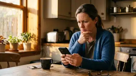 Parent inquiet consultant son application bancaire le matin