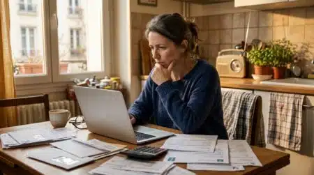 Mère de famille consultant ses papiers d'aides sociales