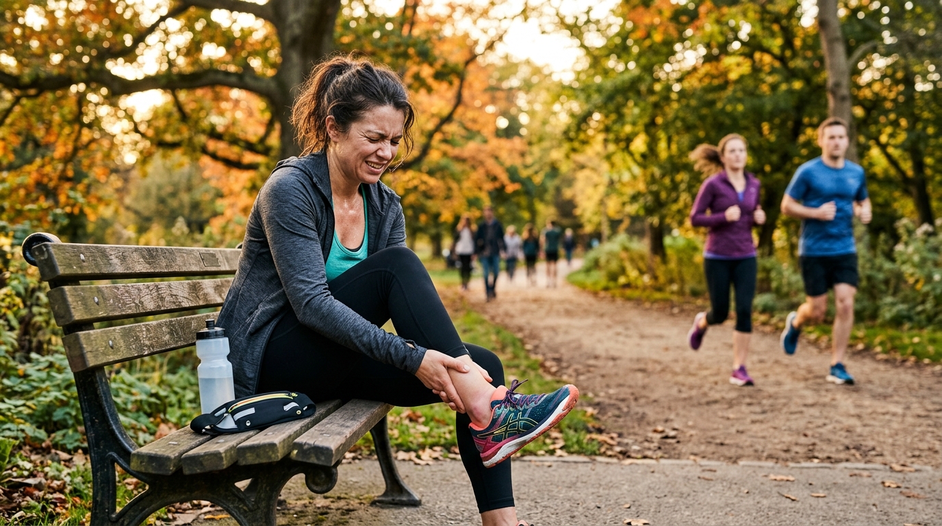 Femme se tenant la cheville après un footing