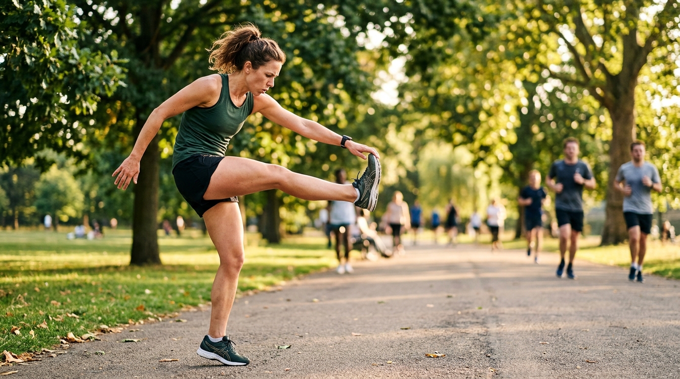 Femme faisant des étirements dynamiques avant de courir