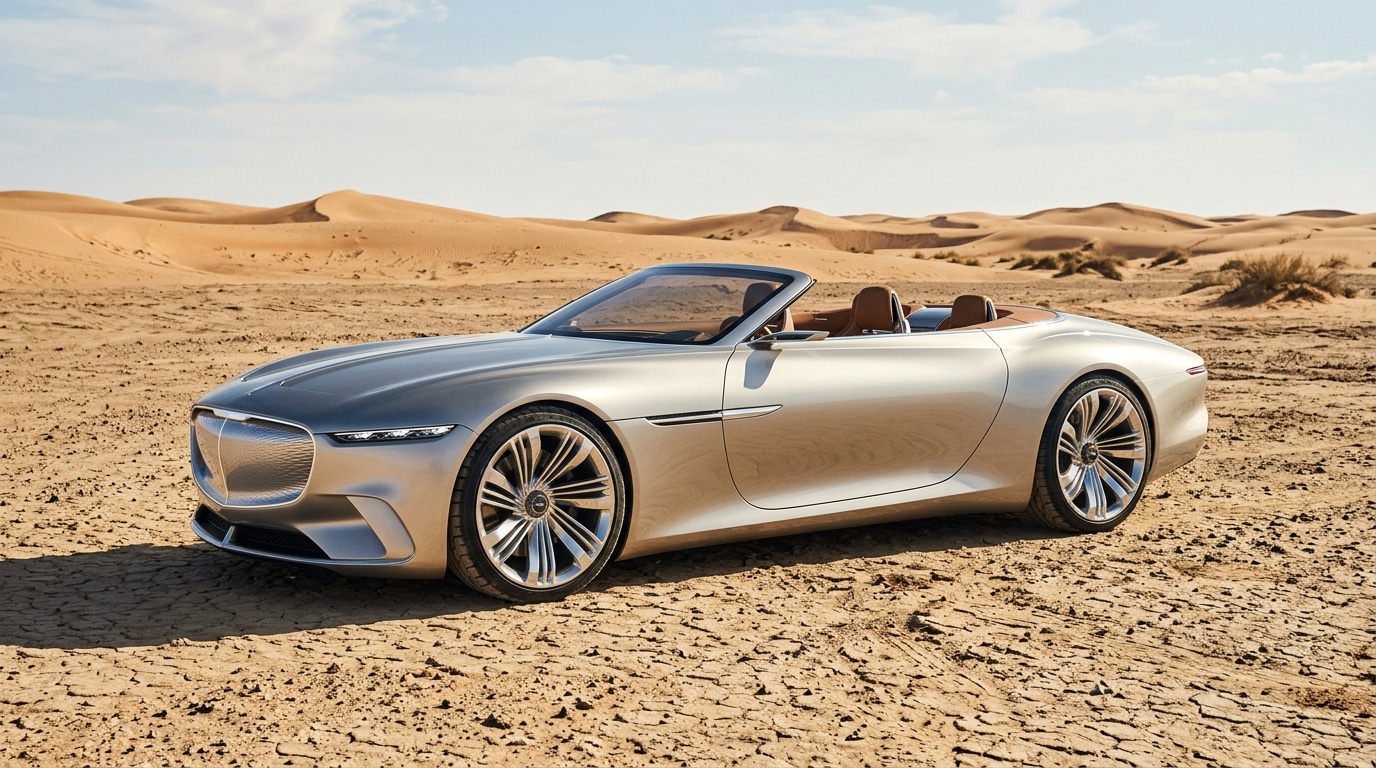 Voiture électrique de luxe testée dans un désert aride