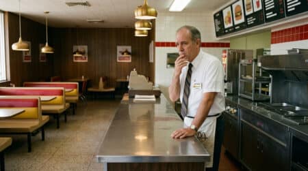 Restaurant fast-food vide un vendredi dans les années 1960