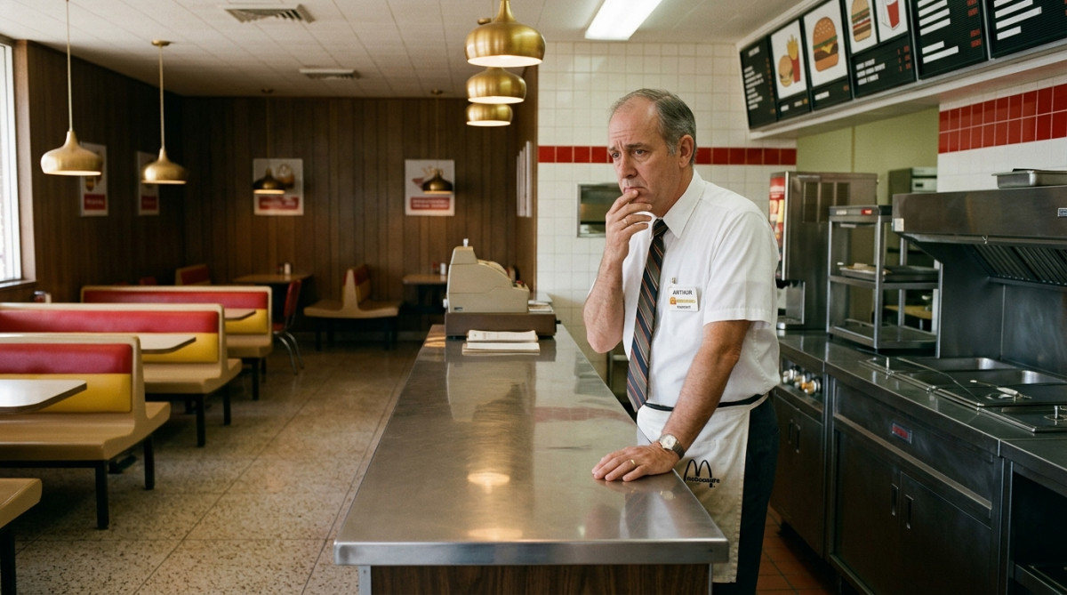 Restaurant fast-food vide un vendredi dans les années 1960