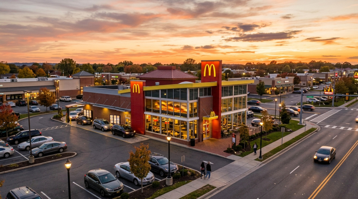Restaurant McDonald's illuminé au coucher du soleil