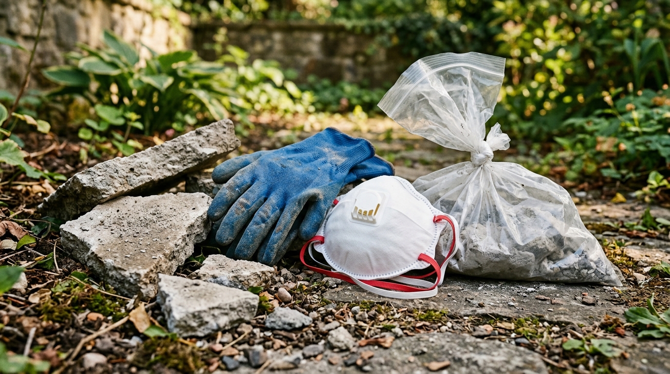 Gants, masque et sac double pour déchets de ciment