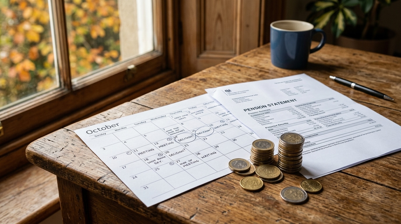 Calendrier et pièces d'euros sur bureau en bois