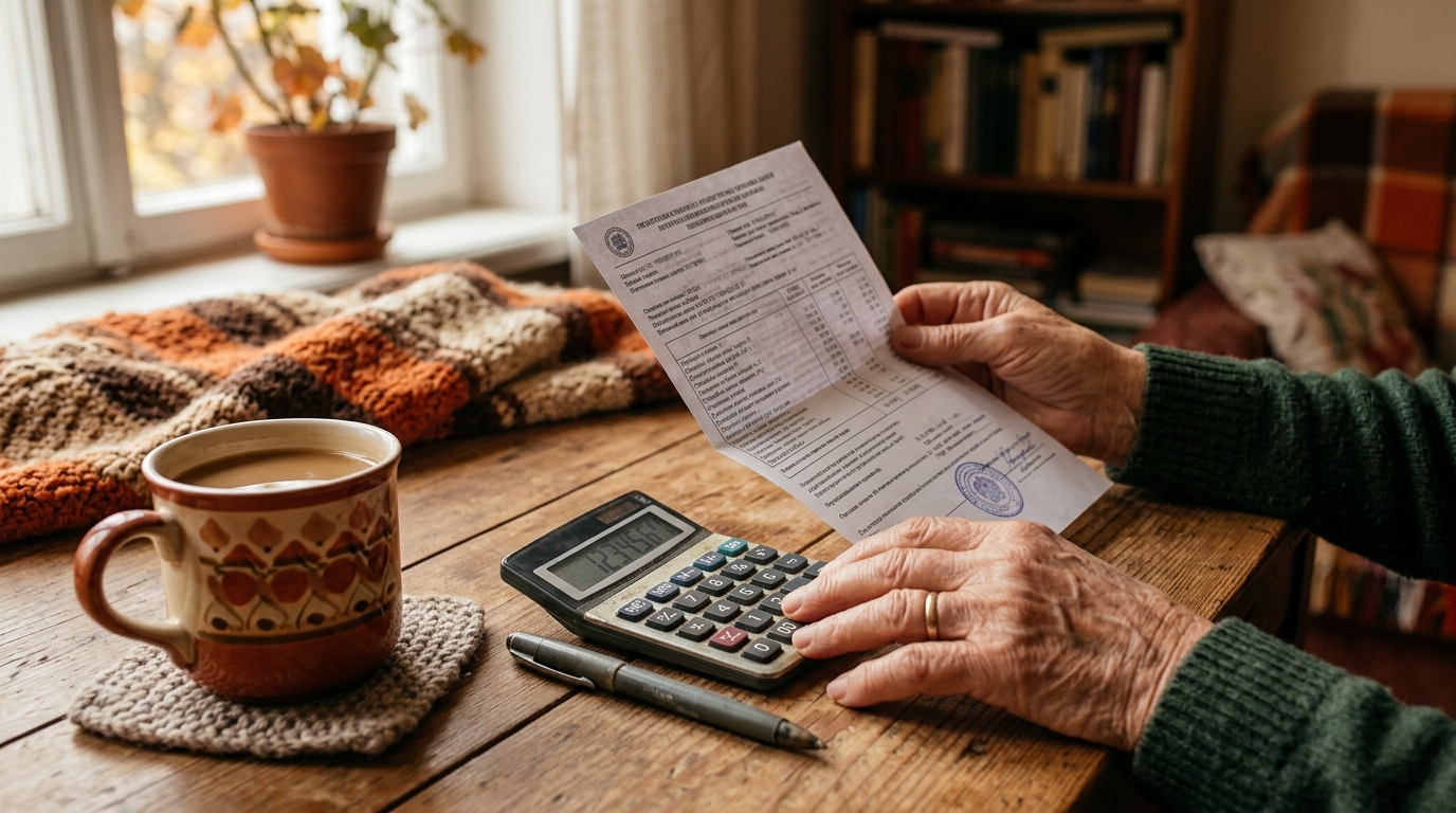 Retraitée tenant un relevé de pension complémentaire