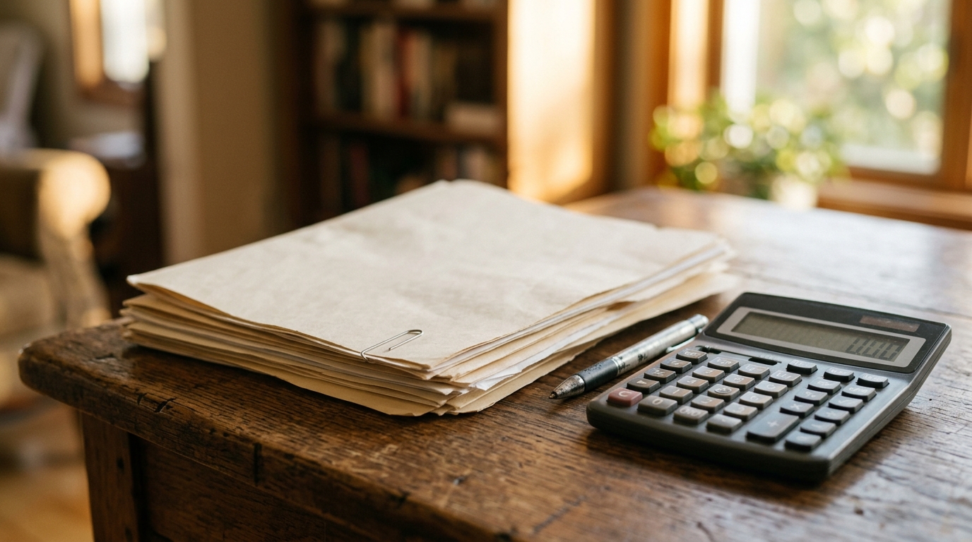Documents de retraite et calculatrice sur un bureau