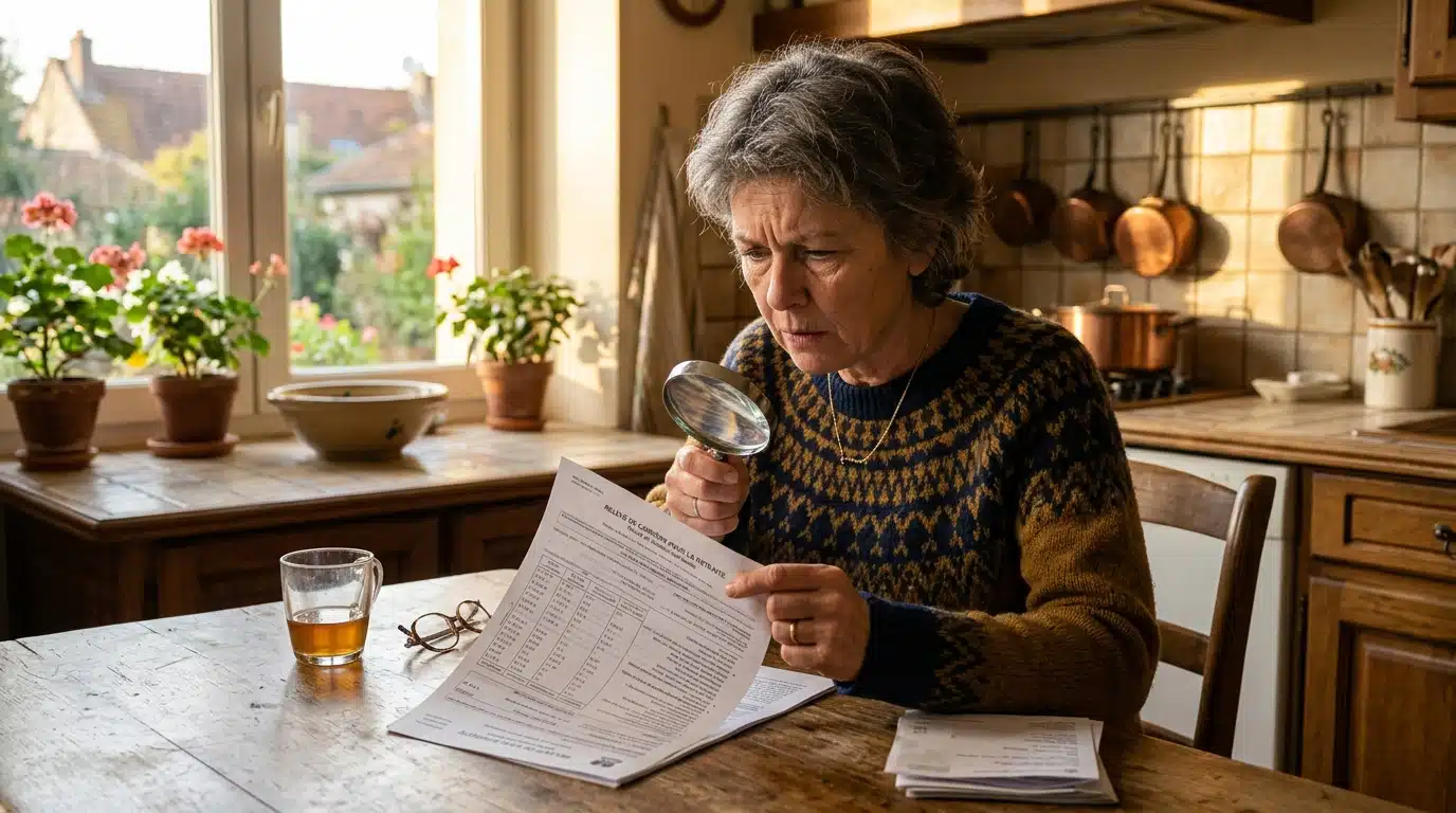 Femme vérifiant son relevé de carrière retraite à la loupe
