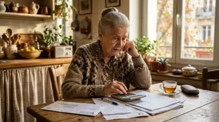 Retraitée inquiète devant ses factures à la maison
