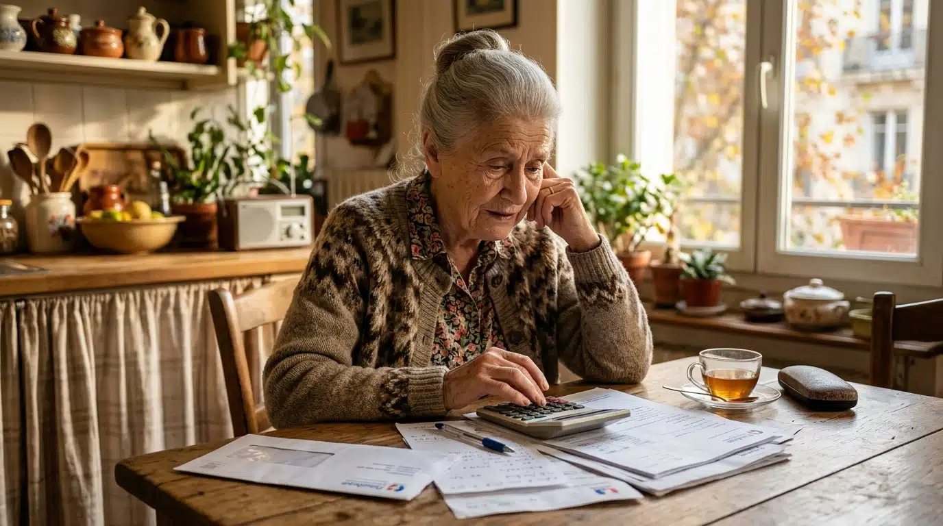 Retraitée inquiète devant ses factures à la maison