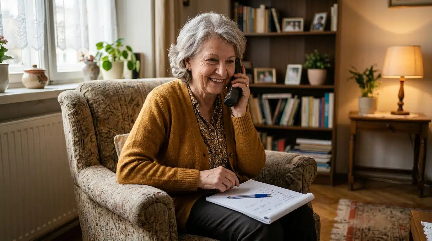Senior au téléphone pour demander une aide au logement