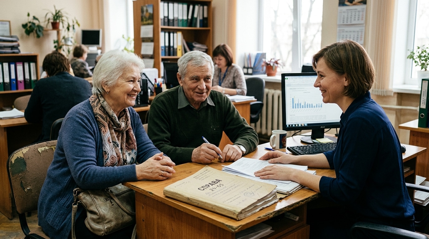 Retraités en rendez-vous avec une assistante sociale