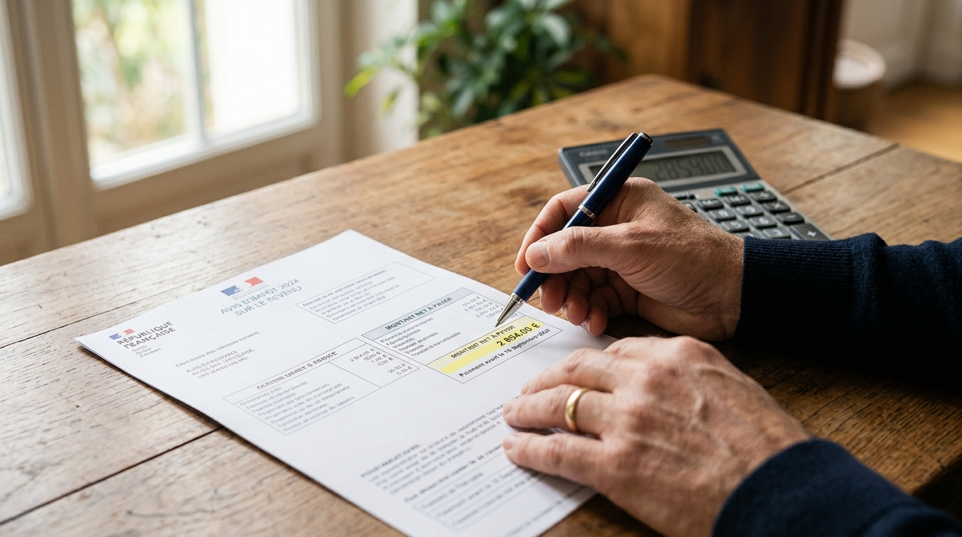 Calculatrice et document fiscal sur un bureau
