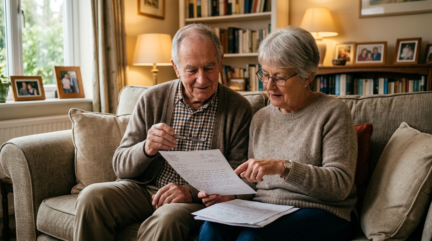Couple de retraités vérifiant ensemble leur virement de pension