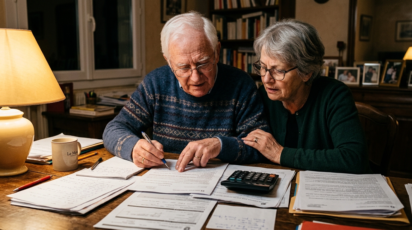 Couple de retraités examinant des documents administratifs