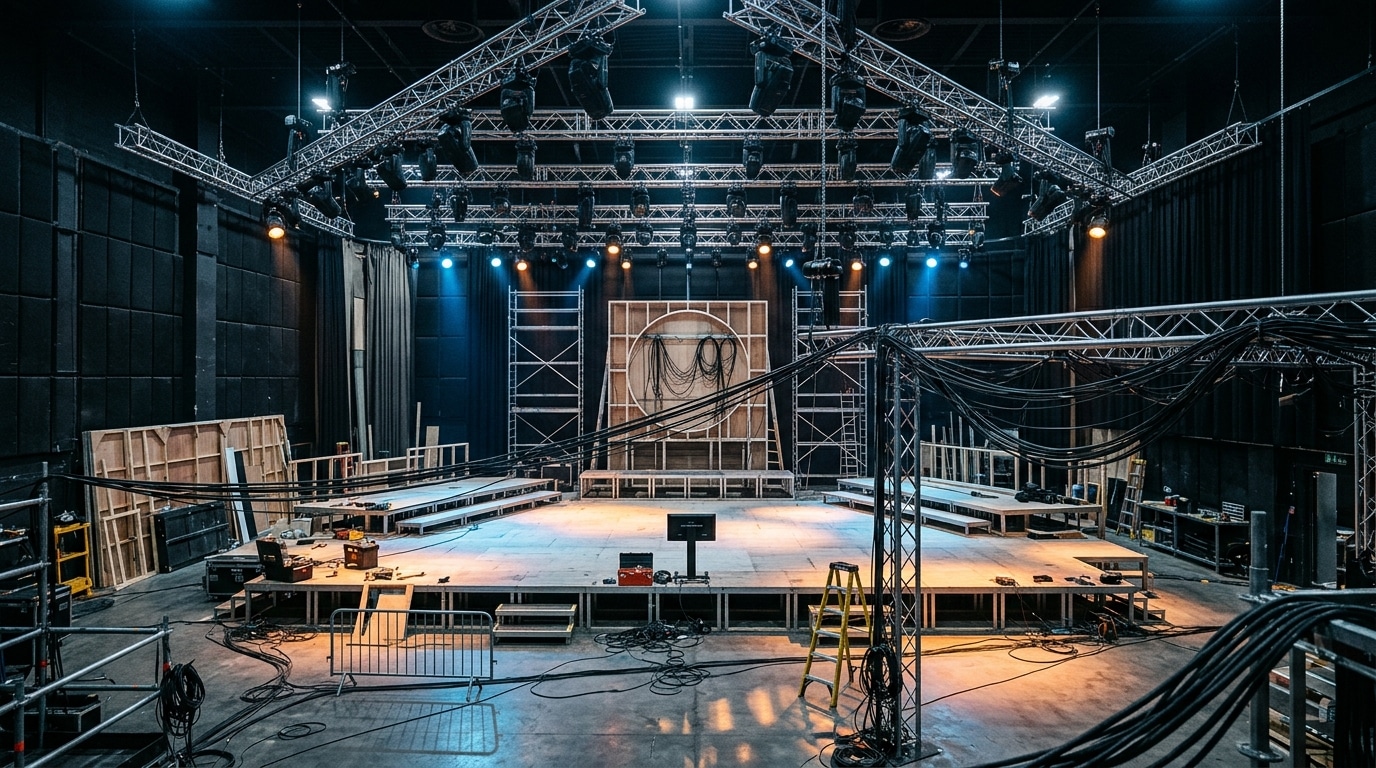 Plateau de télévision en construction avec projecteurs