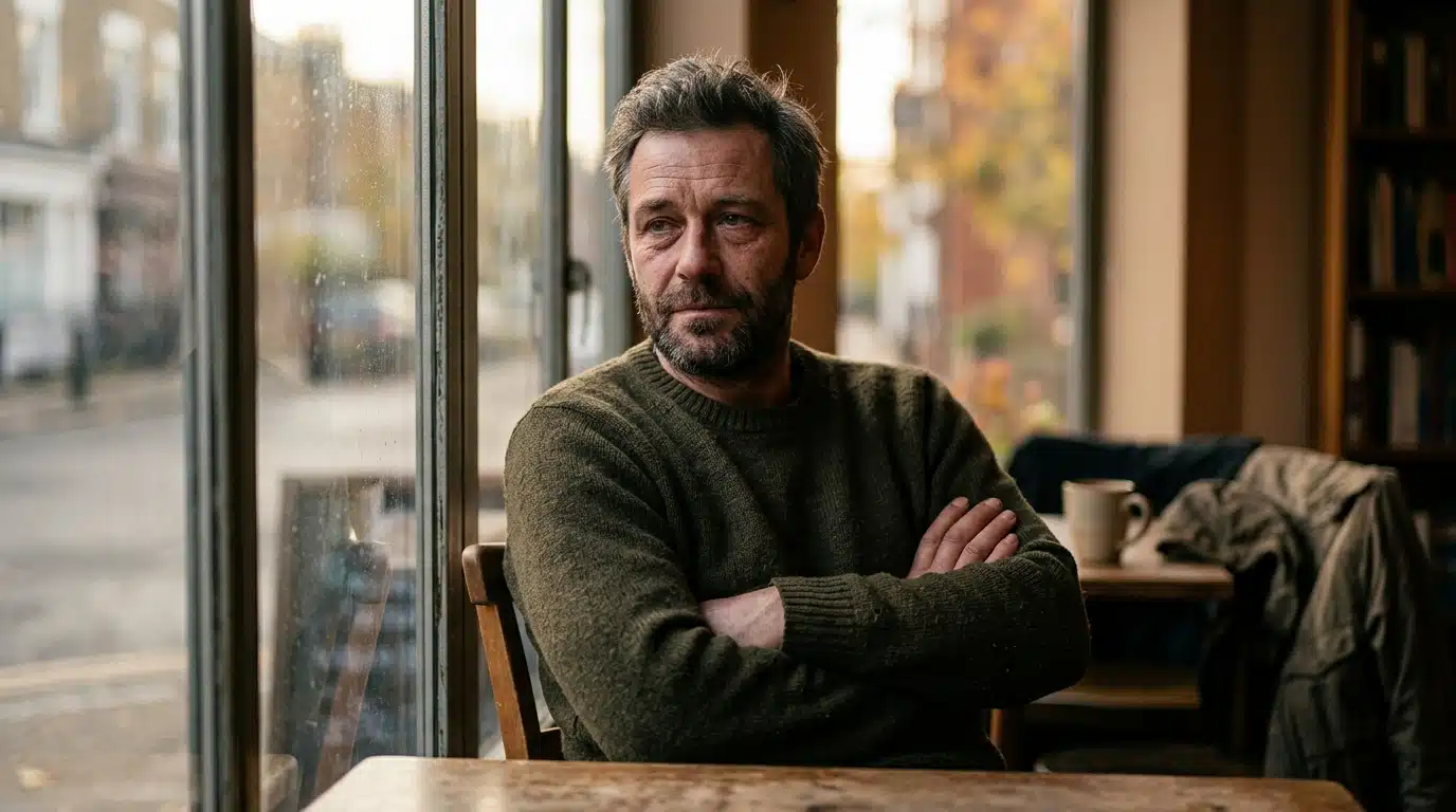 Personne seule au regard fier et fatigué