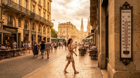 Rue de Bordeaux sous une chaleur intense malgré le ciel couvert