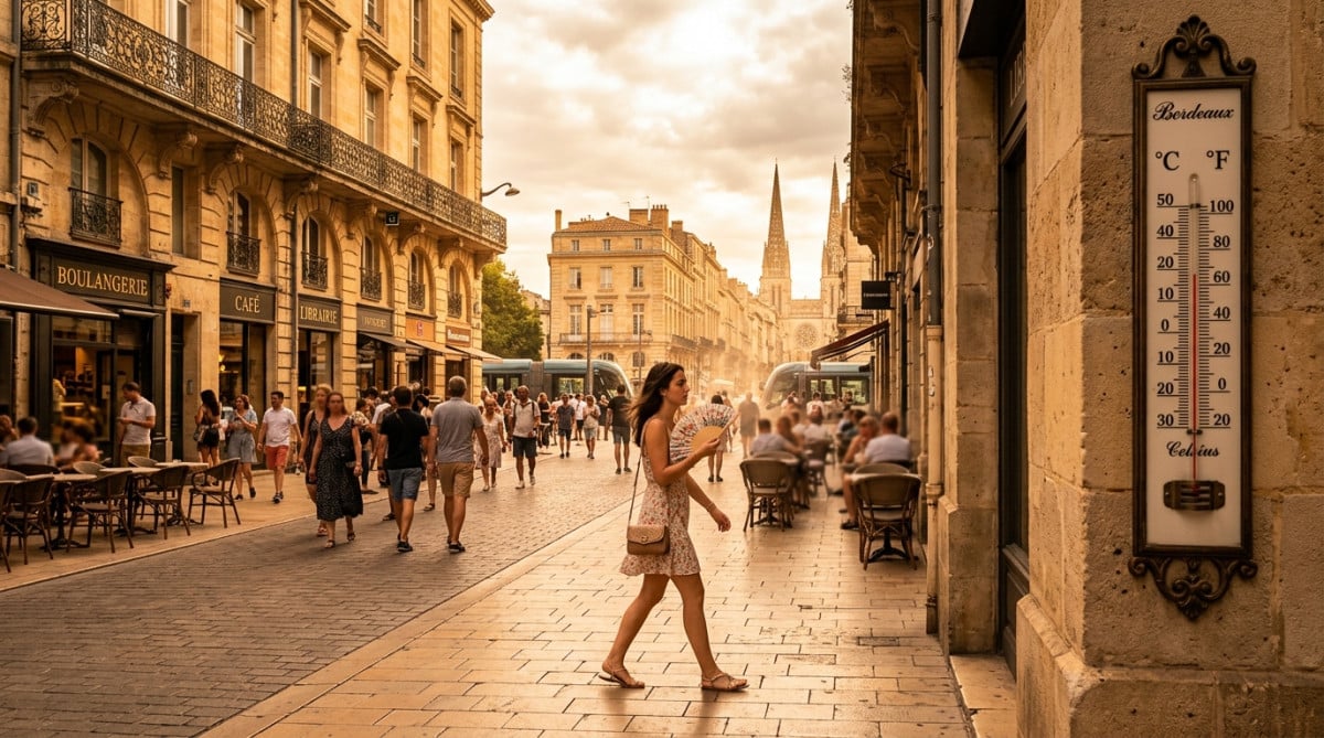 Rue de Bordeaux sous une chaleur intense malgré le ciel couvert