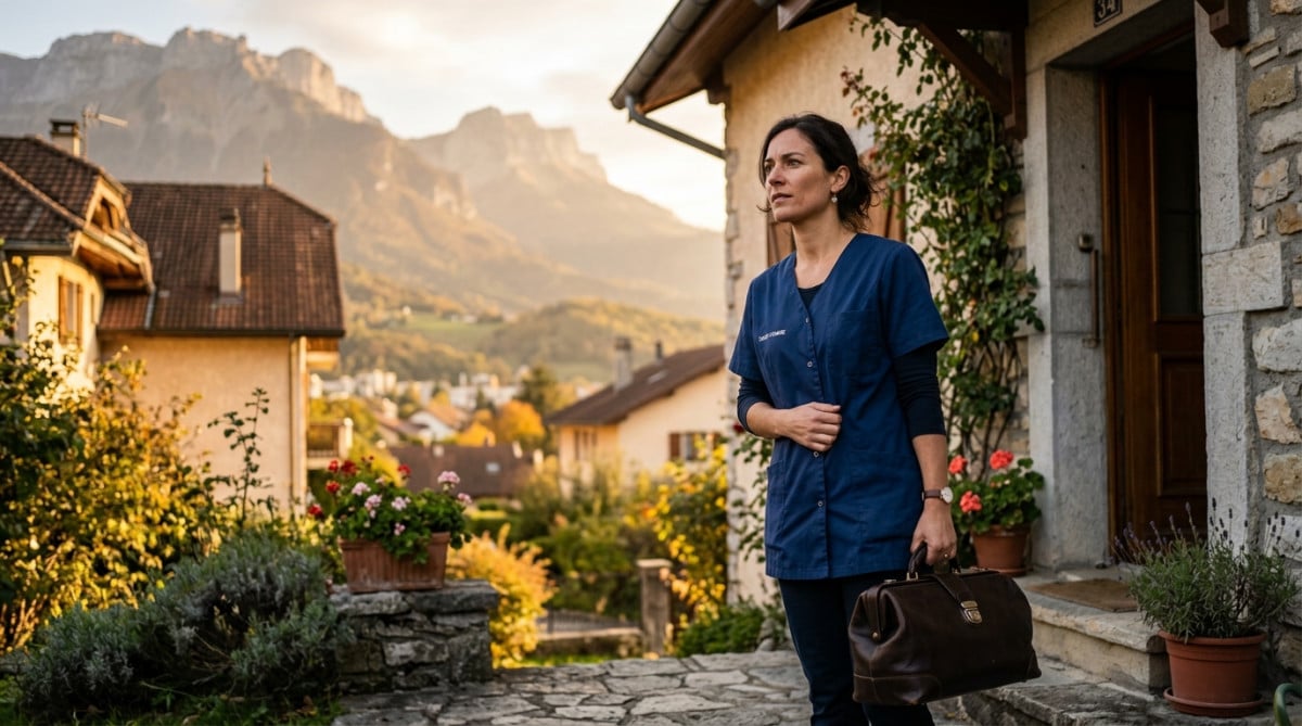 Sage-femme libérale devant sa maison à Chambéry