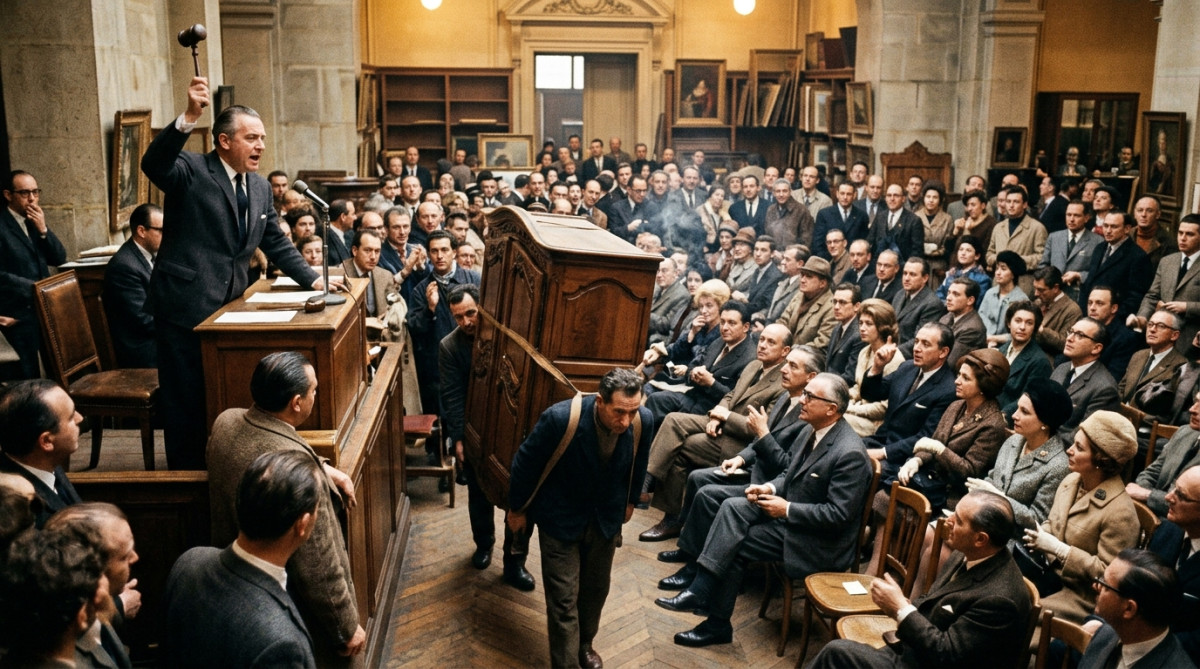 Salle des ventes Drouot bondée dans les années 1960