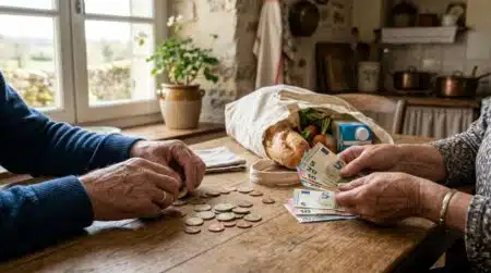 Mains de retraités comptant des pièces et billets d'euros