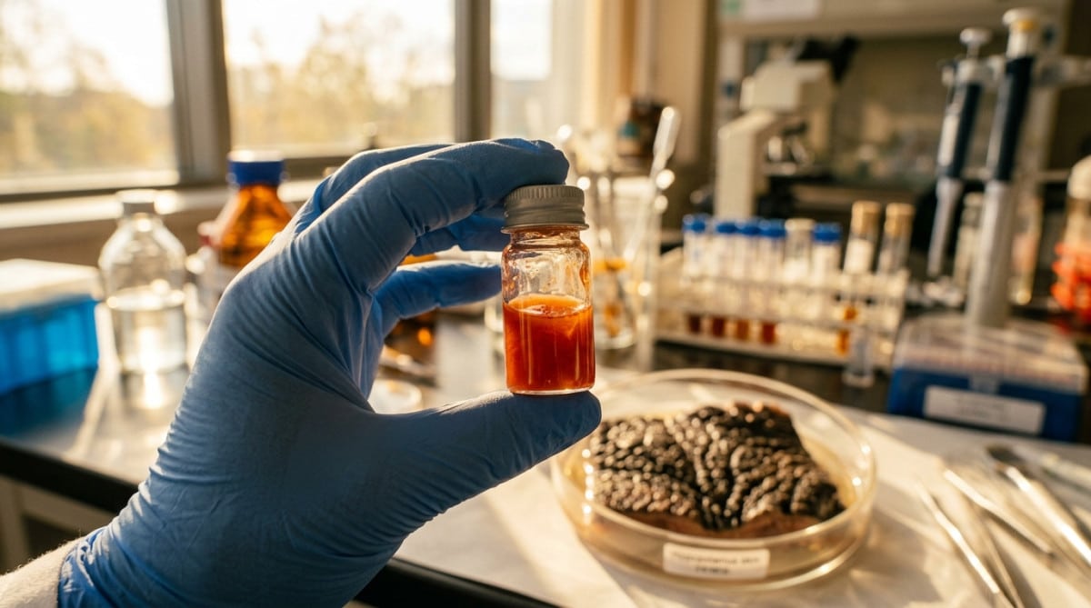 Scientifique analysant la sécrétion rouge de peau d'hippopotame