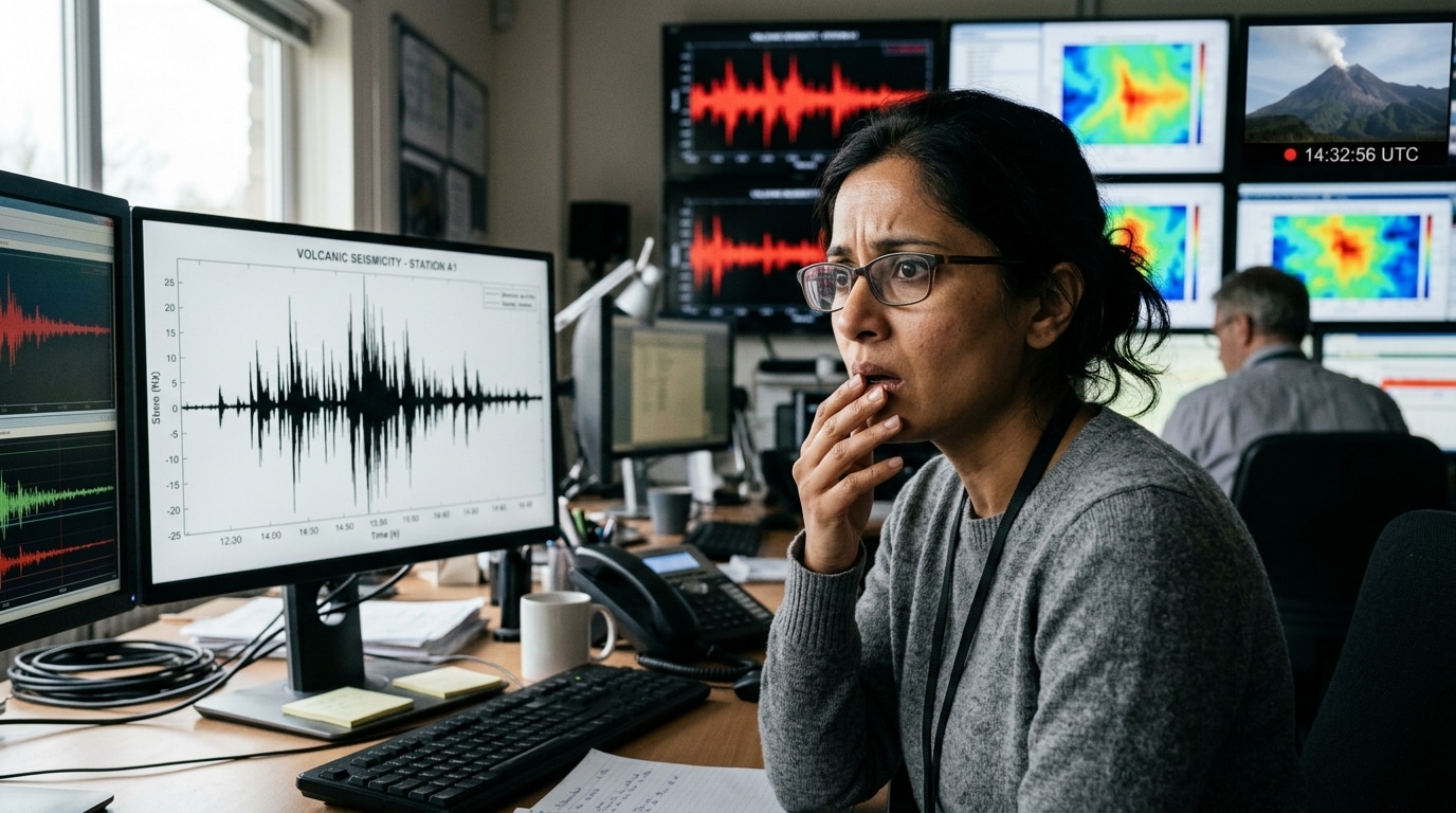Scientifique inquiet devant des écrans sismiques