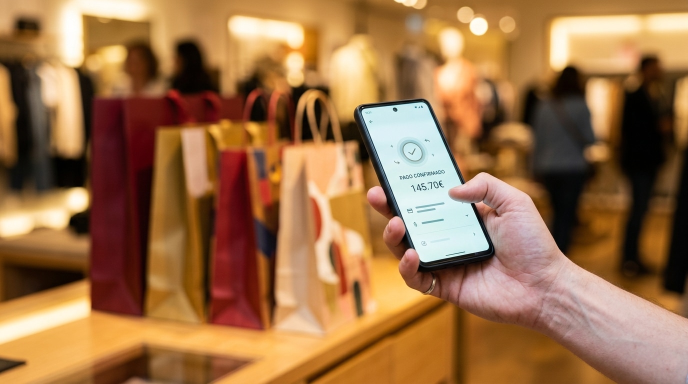 Paiement en plusieurs fois sur smartphone avec sacs shopping