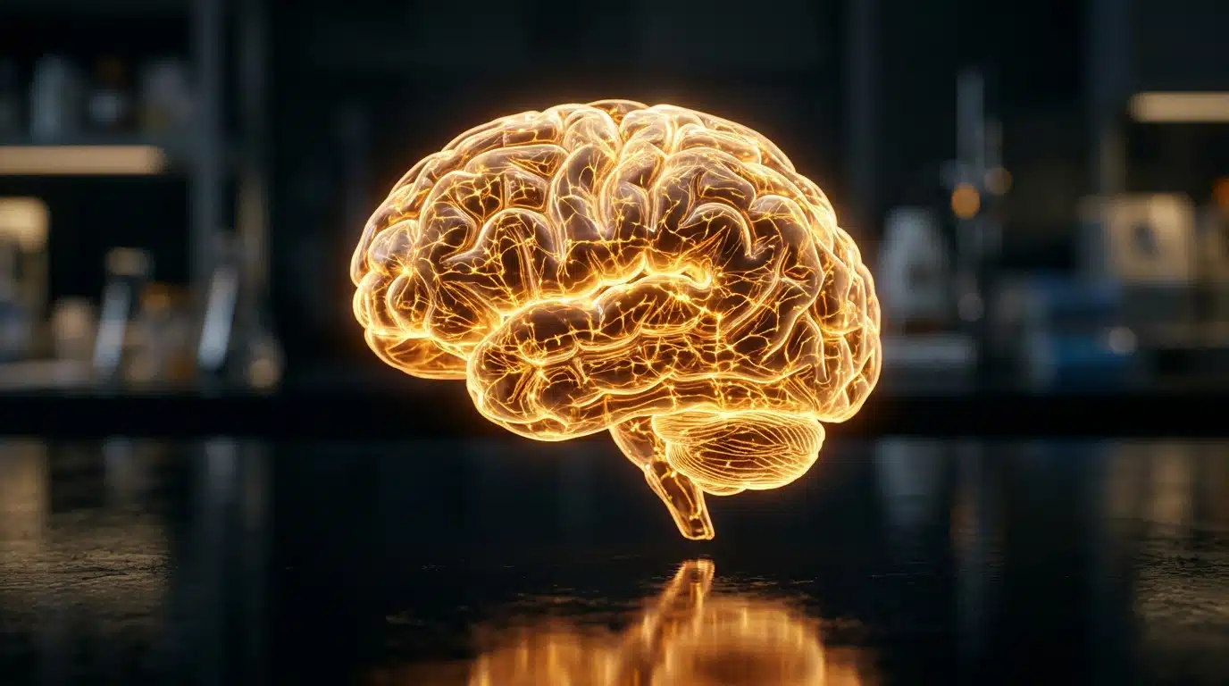 Cerveau lumineux entièrement actif sur fond sombre
