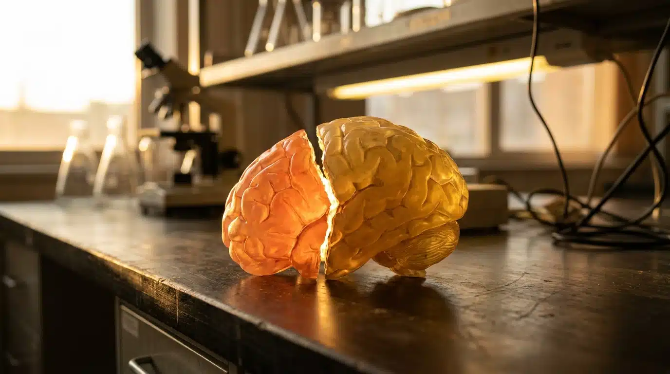 Modèle anatomique de cerveau divisé en deux parties