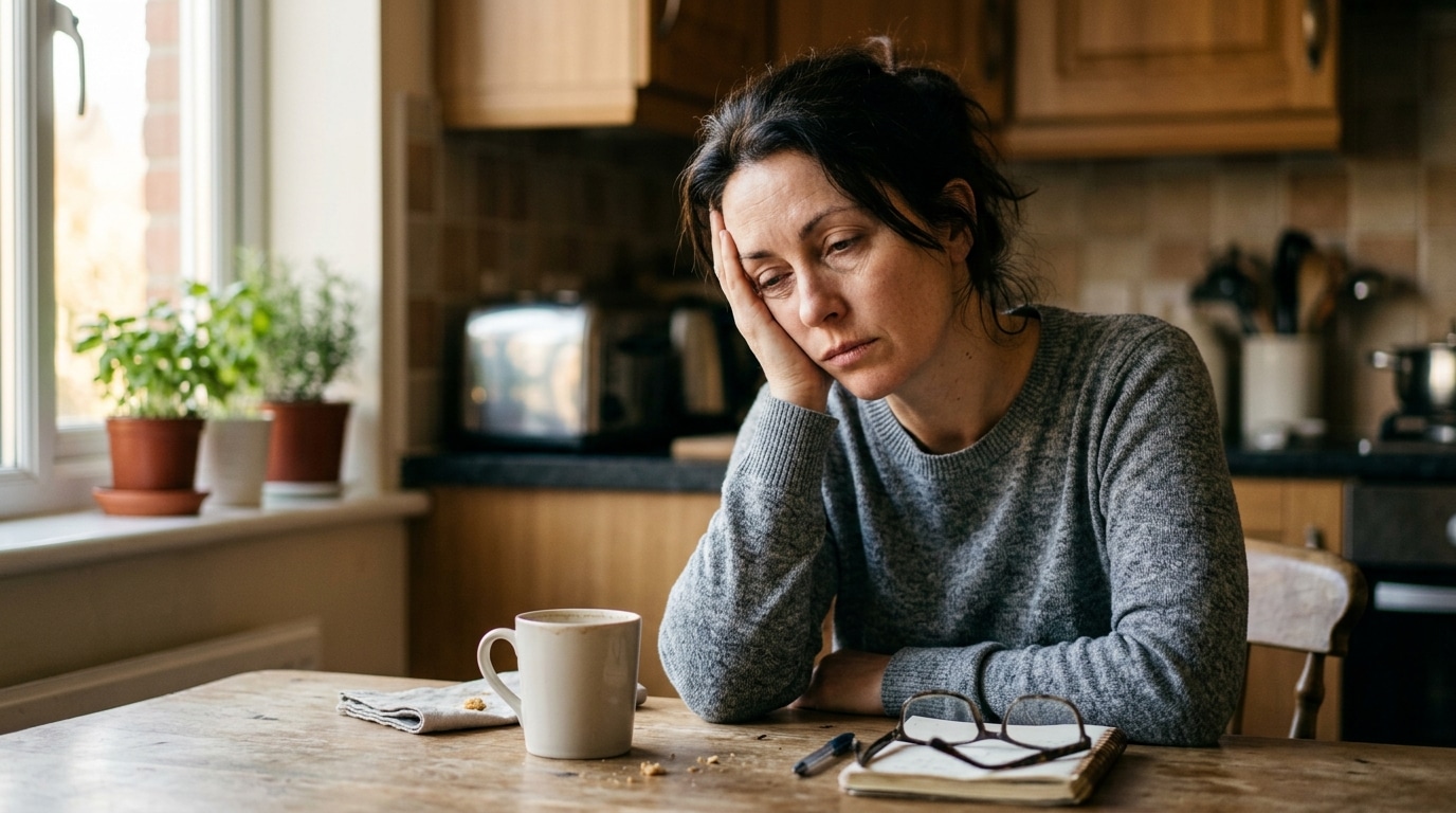 Personne fatiguée assise à table le matin