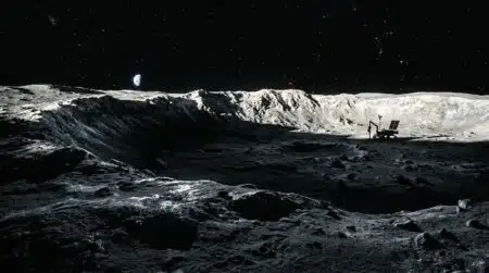 Cratère lunaire glacé plongé dans l'ombre polaire