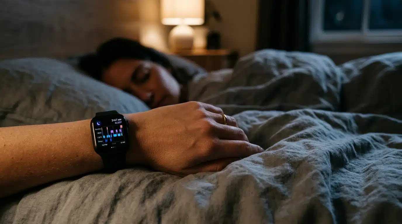 Montre connectée suivant le sommeil sur un lit
